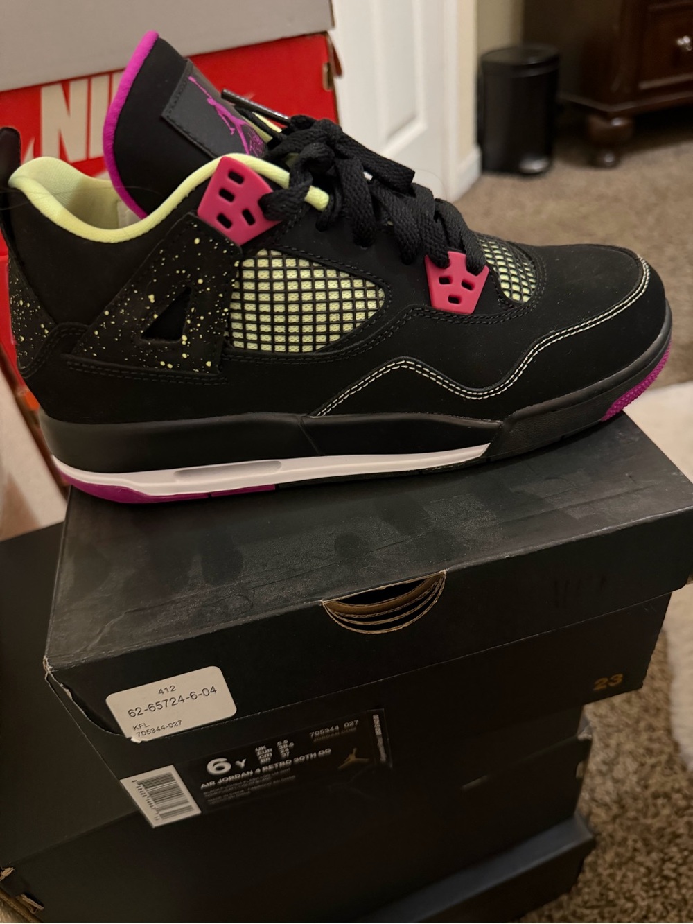 Jordan Retro Basketball Shoes in Black, Pink, Lime
